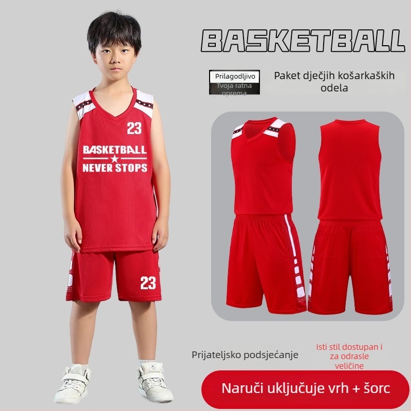 Set košarkaške uniforme – Unisex za odrasle, Bezrukavna majica s V izrezom, Poliester, Brzo sušenje i prozračnost