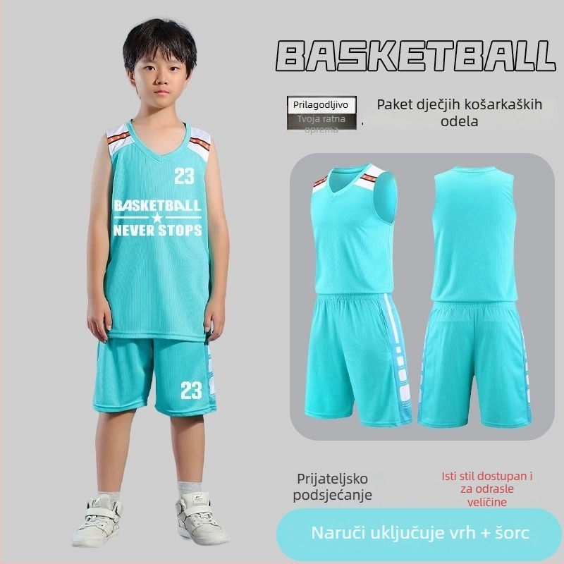 Set košarkaške uniforme – Unisex za odrasle, Bezrukavna majica s V izrezom, Poliester, Brzo sušenje i prozračnost