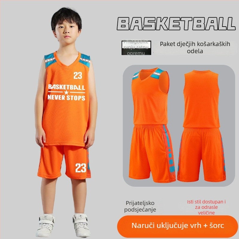 Set košarkaške uniforme – Unisex za odrasle, Bezrukavna majica s V izrezom, Poliester, Brzo sušenje i prozračnost