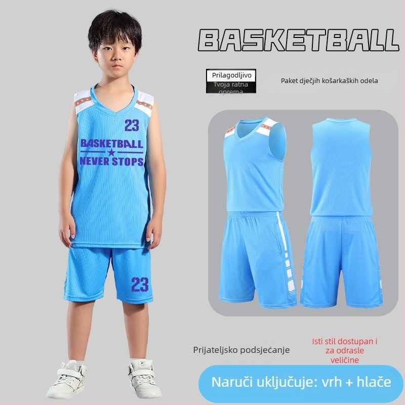 Set košarkaške uniforme – Unisex za odrasle, Bezrukavna majica s V izrezom, Poliester, Brzo sušenje i prozračnost