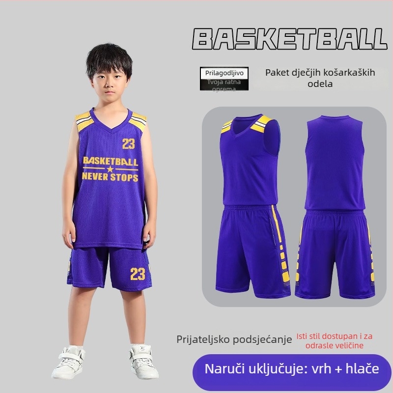 Set košarkaške uniforme – Unisex za odrasle, Bezrukavna majica s V izrezom, Poliester, Brzo sušenje i prozračnost