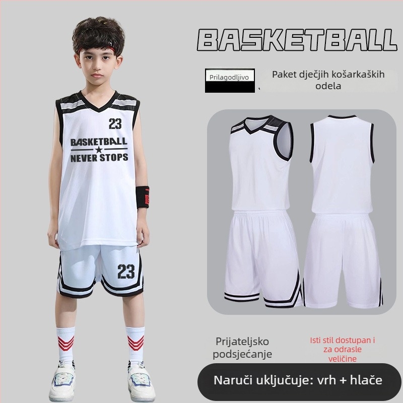 Set košarkaške uniforme – Unisex za odrasle, Bezrukavna majica s V izrezom, Poliester, Brzo sušenje i prozračnost