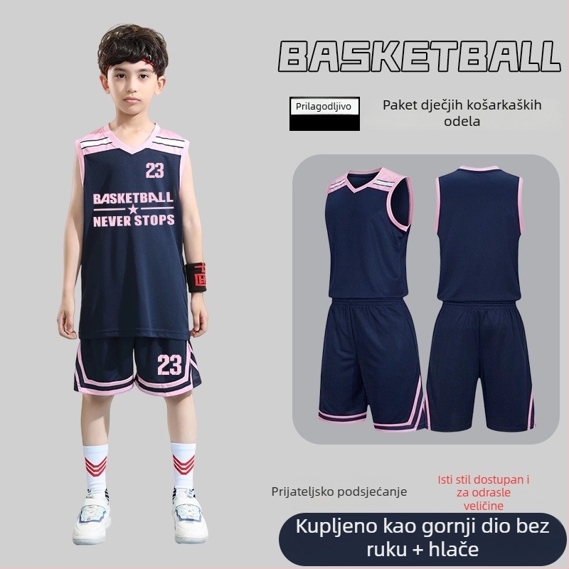 Set košarkaške uniforme – Unisex za odrasle, Bezrukavna majica s V izrezom, Poliester, Brzo sušenje i prozračnost