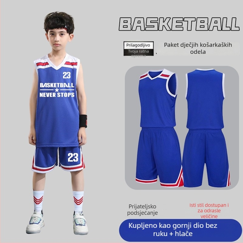 Set košarkaške uniforme – Unisex za odrasle, Bezrukavna majica s V izrezom, Poliester, Brzo sušenje i prozračnost