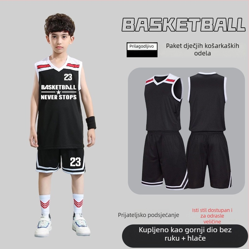 Set košarkaške uniforme – Unisex za odrasle, Bezrukavna majica s V izrezom, Poliester, Brzo sušenje i prozračnost