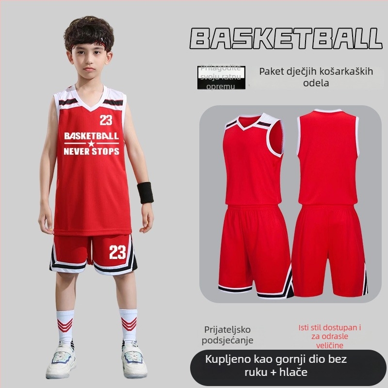 Set košarkaške uniforme – Unisex za odrasle, Bezrukavna majica s V izrezom, Poliester, Brzo sušenje i prozračnost