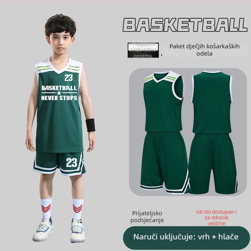 Set košarkaške uniforme – Unisex za odrasle, Bezrukavna majica s V izrezom, Poliester, Brzo sušenje i prozračnost