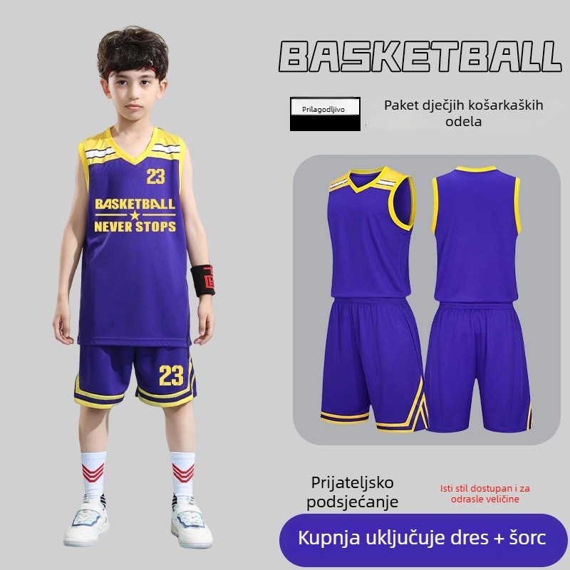Set košarkaške uniforme – Unisex za odrasle, Bezrukavna majica s V izrezom, Poliester, Brzo sušenje i prozračnost