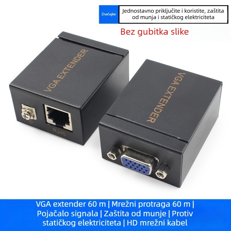 VGA produživač 60 m, pojačivač signala, zaštita od udara, antistatički, HD prijenos
