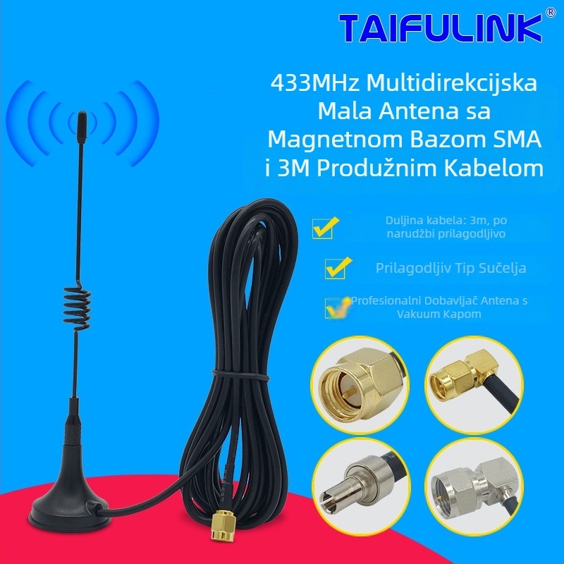 433MHz SMA antena s magnetskom bazom, 3 m produženje kabla, 50 Ω, dobitak 3,5 dBi