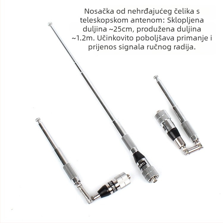 FeiXunteng antena za ručne radio, teleskopska od nehrđajućeg čelika, sklopiva, visoki dobitak, raspon 136-174/400-470 MHz