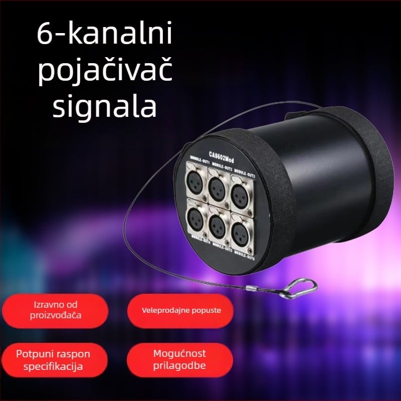 DMX512 signalni distributer 6-put, 3-pinski XLR utikač, unutarnja uporaba, 88–256V AC