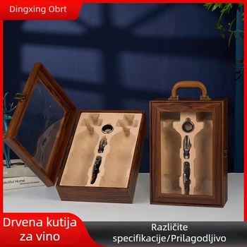 Drvena kutija za vino s prozorom, prirodno drvo, model 25930, za vino, moguć ispis logotipa, porijeklo Shandong.