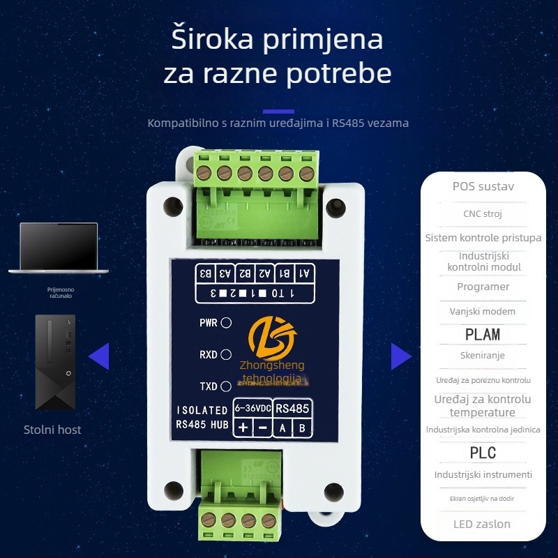 RS485 1-16-kanalni hub repeater modul s fotoelektričnom izolacijom, pojačivačem signala, protiv smetnji i zaštitom od groma