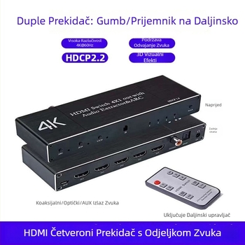 HDMI prekidač 4 ulaza 1 izlaz, 4K60Hz, HDCP2.3, ARC povrat, optički audio port i AUX