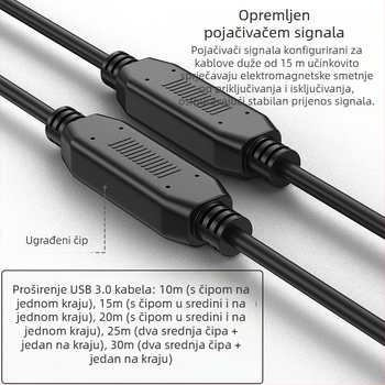 USB 3.0 produžni kabel sa signalnim pojačalom, bakreni vodiči, injekcijsko lijevanje, za konferencijske kamere i prijenos uživo