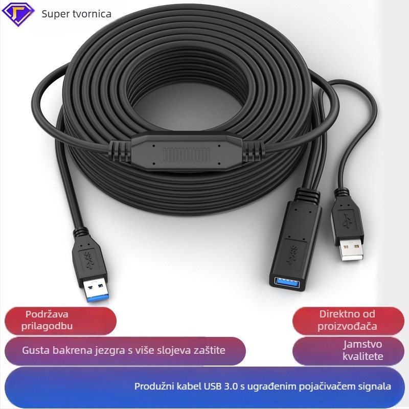 USB 3.0 produžni kabel sa signalnim pojačalom, bakreni vodiči, injekcijsko lijevanje, za konferencijske kamere i prijenos uživo