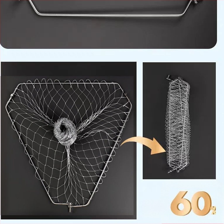 Sklopiva trokutasta glava mreže za ribolov s čvrstim nehrđajućim čeličnim prstenom, mreža za velike ribe, fina mreža