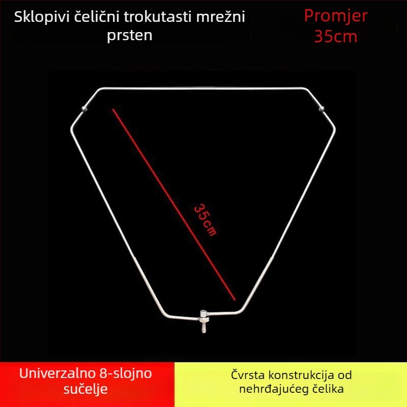 Sklopiva trokutasta glava mreže za ribolov s čvrstim nehrđajućim čeličnim prstenom, mreža za velike ribe, fina mreža