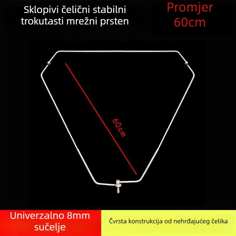 Sklopiva trokutasta glava mreže za ribolov s čvrstim nehrđajućim čeličnim prstenom, mreža za velike ribe, fina mreža