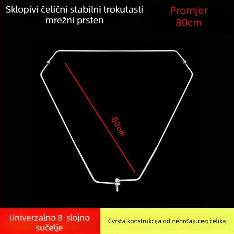 Sklopiva trokutasta glava mreže za ribolov s čvrstim nehrđajućim čeličnim prstenom, mreža za velike ribe, fina mreža