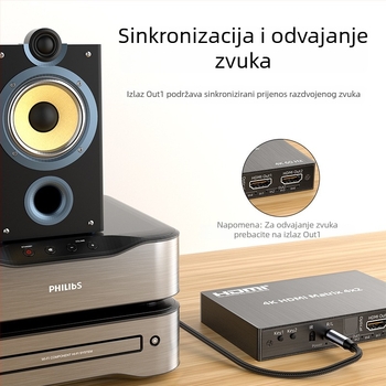 Youlian HDMI matrica prekidač 4x2, 4K HDMI audio splitter — Model 1474