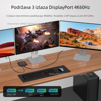 Vipfit Sp510 DP razdjelnik s DP ulazom i 3 DP izlaza 1.4, podržava 4K60