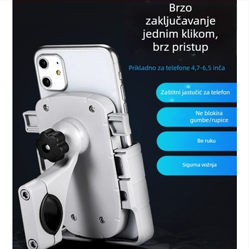 Držač za telefon za bicikle i električne motocikle, od aluminijske legure, univerzalni dizajn, pričvršćivanje vijcima, mogućnost prilagodbe