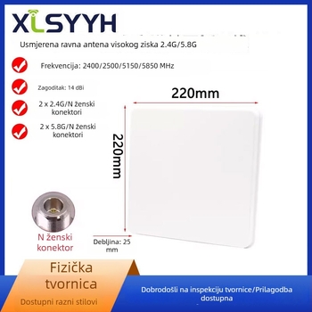 Usmjerena plosnata WiFi antena, dobitak 14 dBi, 2,4/5,8 GHz, za most i AP baznu stanicu