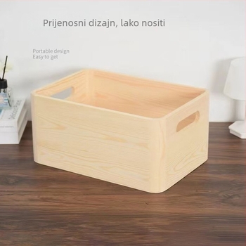 Drvena kutija za skladištenje s zaobljenim rubovima, stolni organizator za dokumente i grickalice, otvorena, višefunkcionalna s uzorkom slova