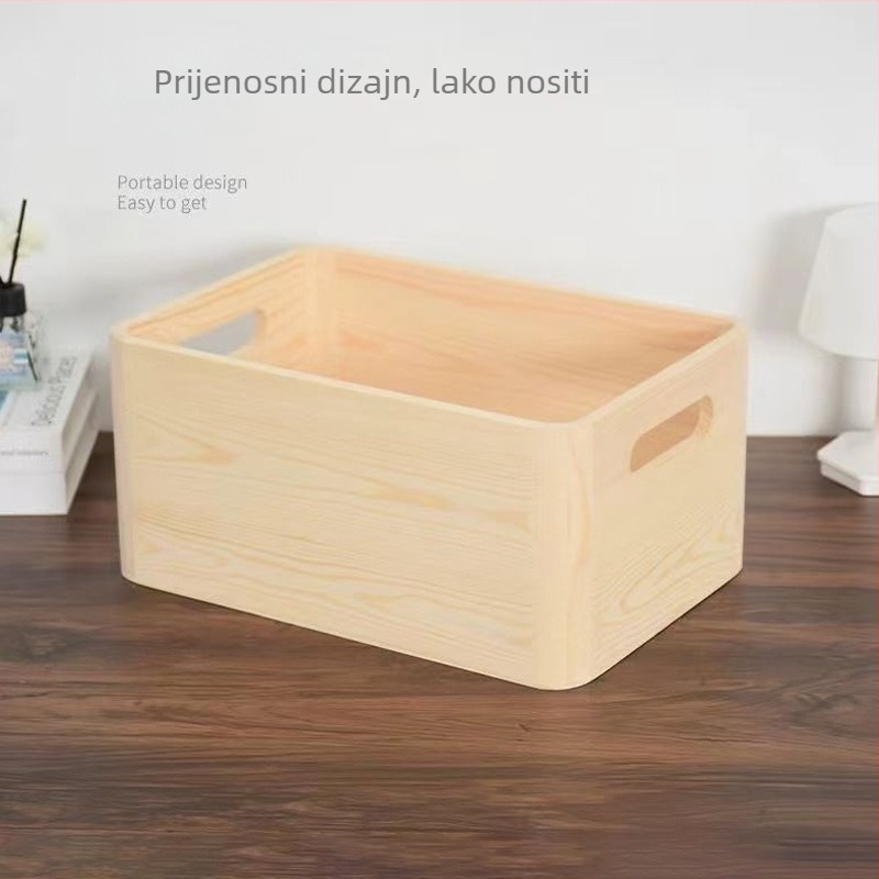 Drvena kutija za skladištenje s zaobljenim rubovima, stolni organizator za dokumente i grickalice, otvorena, višefunkcionalna s uzorkom slova