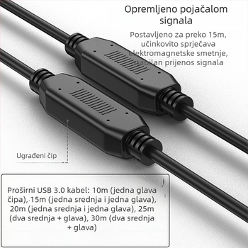 USB 3.0 produžni kabel, muški–ženski, s integriranim pojačivačem čipa, bakreni vodiči bez oksidacije