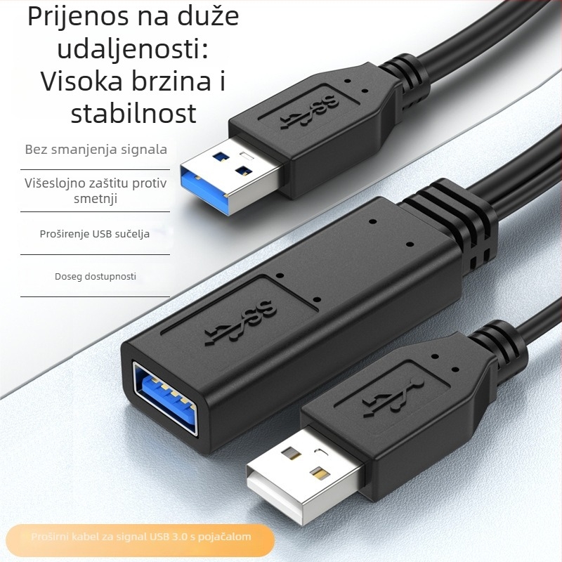 USB 3.0 produžni kabel, muški–ženski, s integriranim pojačivačem čipa, bakreni vodiči bez oksidacije