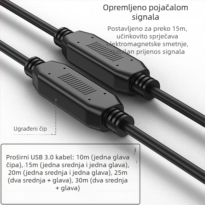 USB 3.0 produžni kabel, muški–ženski, s integriranim pojačivačem čipa, bakreni vodiči bez oksidacije