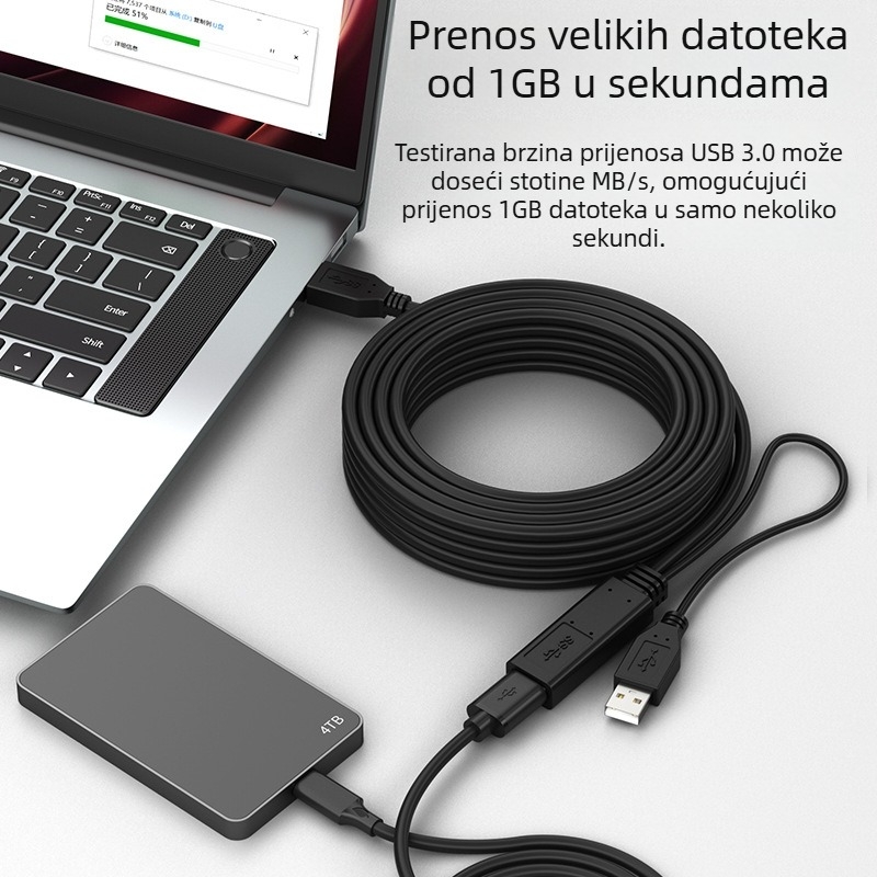 USB 3.0 produžni kabel, muški–ženski, s integriranim pojačivačem čipa, bakreni vodiči bez oksidacije