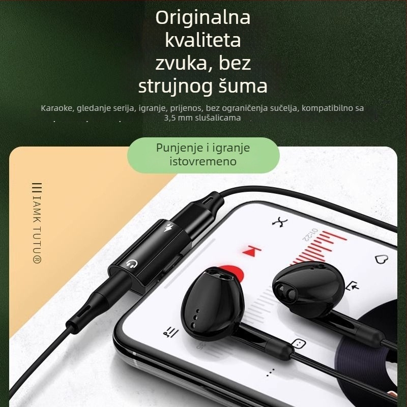 Type-C 2-u-1 adapter za mobitele, 60W brzo punjenje, DAC audio pretvarač, kompaktni digitalni pretvarač