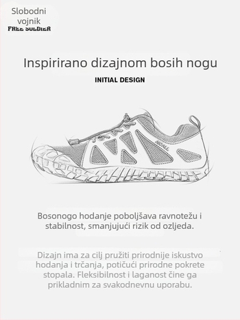 Outdoor obuće s pet prstiju, prozračni gornji dio od mreže, elastična traka za zatvaranje, niski gornji dio, protuklizna gumena potplat
