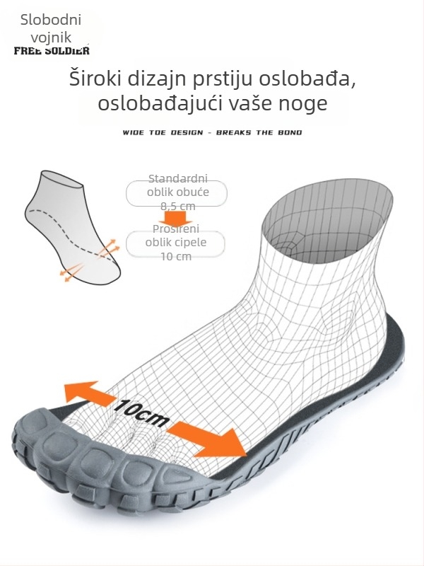 Outdoor obuće s pet prstiju, prozračni gornji dio od mreže, elastična traka za zatvaranje, niski gornji dio, protuklizna gumena potplat