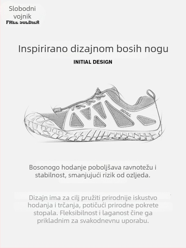 Outdoor obuće s pet prstiju, prozračni gornji dio od mreže, elastična traka za zatvaranje, niski gornji dio, protuklizna gumena potplat