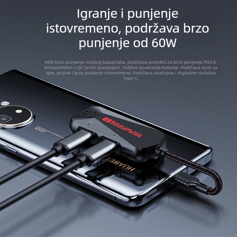 Plextone GS1 3-u-1 USB-C PD 60W Brzo punjenje, Audio DAC i adapter za mobilne igre