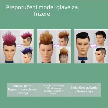 Glava manekena za frizere s pravim ljudskim kosom, kratka ravna kosa, može se bojiti, za praksu friziranja i šminkanja