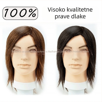 Glava manekena za frizere s pravim ljudskim kosom, kratka ravna kosa, može se bojiti, za praksu friziranja i šminkanja