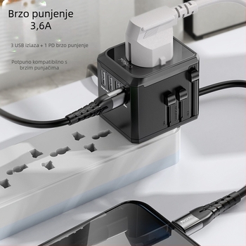 Yesido MC10 USB putni pretvarač - univerzalna utičnica EU/US, PD, višefunkcionalan