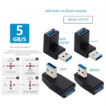 USB 3.0 adapter za produženje podataka, muški–ženski, L-tip, 90° (Model LY-U3T012)