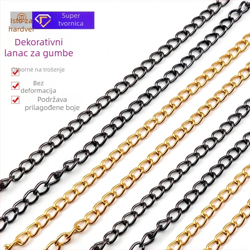 Željezni lanac za DIY reklamske oznake i ukrase odjeće/torbi, elektroplatiniran, prilagodljiv.