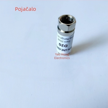 Pojačivač televizijskog signala za liniju, dobitak 20 dB, opseg 10-2400 MHz, kontakti od čistog bakra, ABS izolator