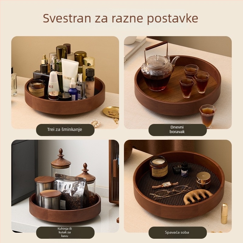 Rotirajuća drvena kutija za stolnu pohranu – Višenamjenski organizator za kozmetiku, s drvenim uzorkom (model Jld2185)