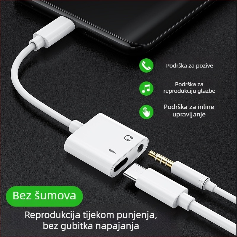 Digitalni audio adapter USB-C na 3,5 mm: 2 u 1, PD brzo punjenje, 3 A tok, ugrađeni DAC