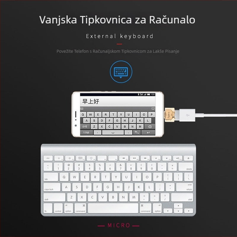 Metalni OTG USB-C adapter, cinkova legura, Type-C za Android telefone i računala, model JY-606, marka JAYA