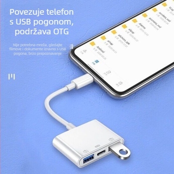 Apple-kompatibilan USB 2.0 OTG 3-u-1 adapter kabel za USB disk, miš i tipkovnicu